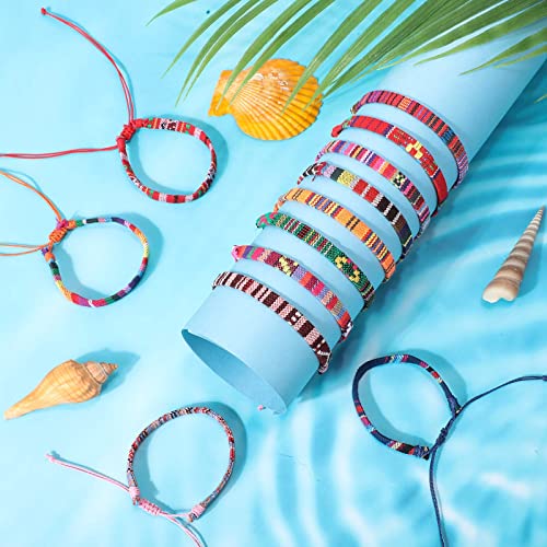 Yinkin 50 Pcs Boho Surfer Bracelet for Men Women Summer Beach Anklet Bracelet Waterproof Braided Bracelets Handmade Adjustable Bracelets Colorful Thin String Rope Jewelry for Festival Accessories