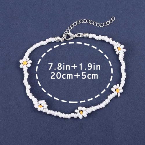 Tgirls Boho Ankle Bracelets for Women Beaded Anklets Chain Beachy Flower Foot Accessories - color: White