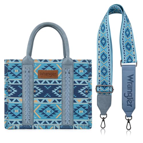 Wrangler Aztec Tote Bag for Women Boho Shoulder Purses and Handbags - color: Aztec Blue (Guitar Strap)