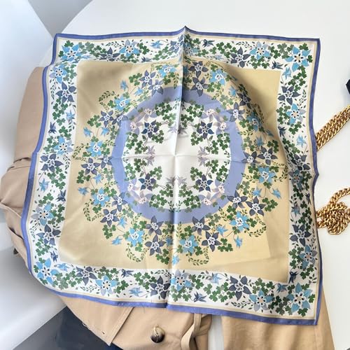 MEISEE 100% Pure Mulberry Silk Scarf 21" Square Scarf Neckerchief Headscarf Breathable Lightweight for Women Gift Packed - color: M3 Beige + Gray Blue