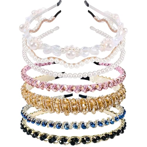 7-Pack Pearl Fashion Headbands, Artificial Pearl Rhinestone Shiny Beaded Hairbands, Non-Slip Cute Party and Wedding Hair Accessories,Suitable for Women and Girls - color: Type 3
