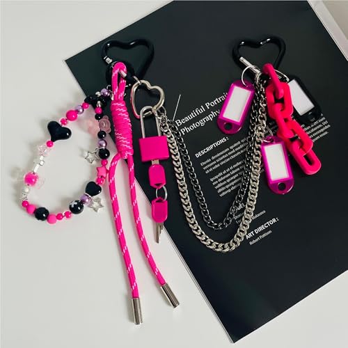 Hot Pink Keychain for Women, Bag Charm, Hand-Woven Nylon Rope Key Chain, Aesthetic Keychain, Bag Accessories Charms for Handbag, Backpack