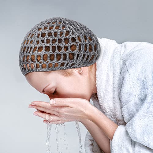 Geyoga 4 Pieces Mesh Crochet Hair Net Rayon Knit Snood Hat Thick Short Women Hairnet Snoods Cover Ornament for Sleeping (Gray) - color: Gray