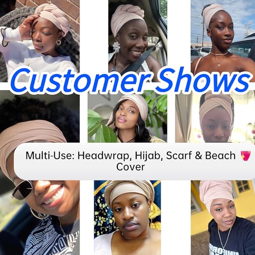 Harewom Head Wraps for Black Women Stretch Head Scarf Long African Hair Wraps Turban Headwraps Jersey Headbands - color: 1pcs -Beige