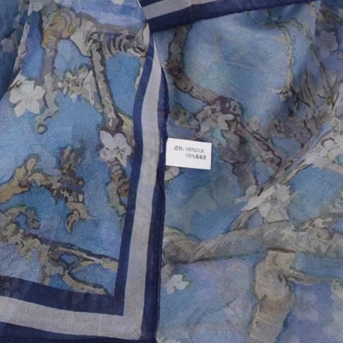 100% Mulberry Silk Women's Neck Silk Scarf-Lightweight Shawl,FLoral Print Beach Silk Wrap-Scarves for Photography - color: Smoky Blue