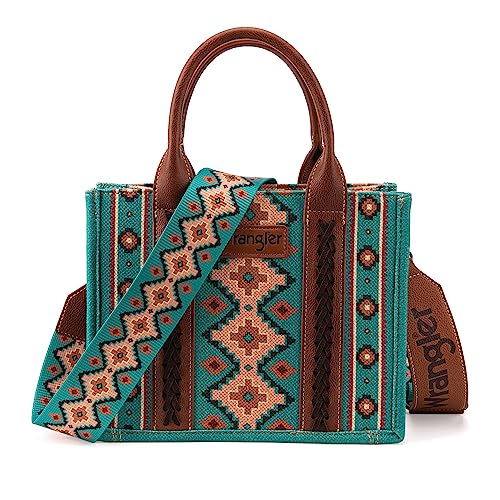 Wrangler Aztec Tote Bag for Women Boho Shoulder Purses and Handbags - color: Angel Diamond Teal Blue (Guitar Strap）