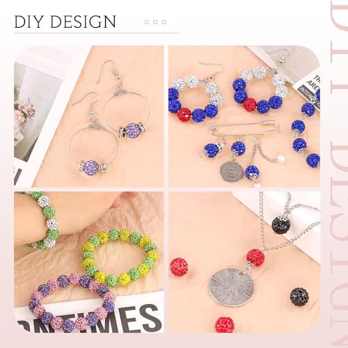 100 pcs 10mm Rhinestone Beads for Jewelry Making, 10 Mixed Colors Shiny Round Shamballa Disco Beads, Sparkle Crystal Clay Christmas for Bracelet Baseball Necklace Earring Crafting and DIY - color: 10 Colors, size: 10mm/100pcs