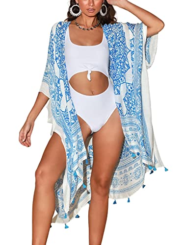 Breezy Lane Kimonos for Women Swimsuit Coverups Beach Cover Up Swimwear Cardigan Summer - color: B Azure