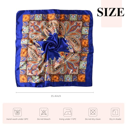 35 x 35 Women's Fashion Pattern Large Square Silk Like Hair Scarf Head Sleeping Wrap Satin Neck Bandana for Gift… - color: Big Cashew Navy Blue
