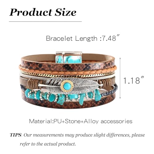 Long tiantian Boho Leather Wrap Bracelets Western Bracelets for Women Stackable Starfish Crystal Pearl Turquoise Leather Bracelet With Clasp Jewelry Gifts Boho Dresses - color: A6:BROWN Bracelet