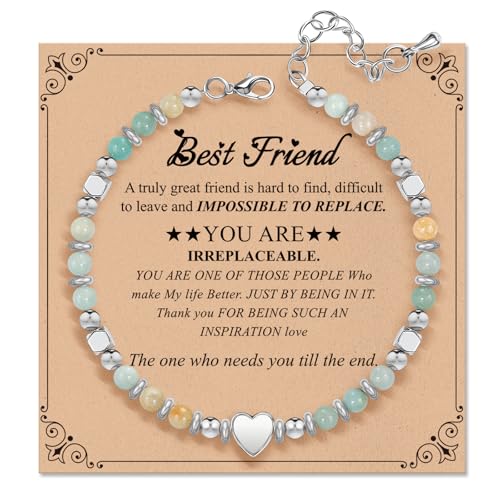 Inspirational Gifts Bracelets for Women: Healing Natural Stone Beaded Bracelets - Mothers Day Birthday Graduation Christmas Gifts for Women Friends Mom Daughter Sister Bestie - color: Amazonite-Best Friend