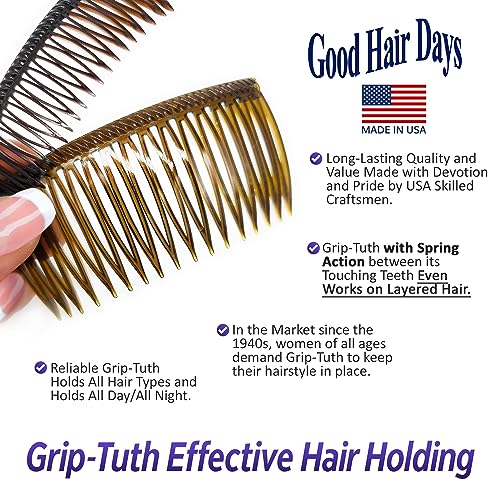 Good Hair Days Grip-Tuth Combs - 2 3/4" Side Combs, For All Types Of Hair, Decorative & Styling Women Accessories - Crystal, Set Of 2 - color: Crystal