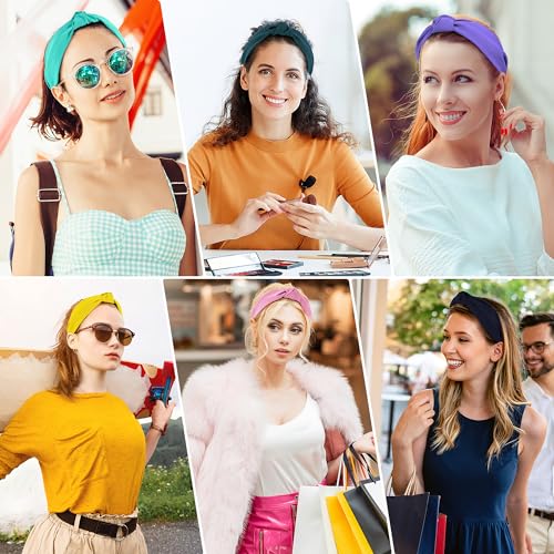 DiyJibb Headbands for Women Girls - 6PCS Stylish Top Knotted Headbands - Knotted Headband for Women - Head Bands Wide Hairband Hair Accessories - color: Peacock green, dark khaki, pink, yellow, dark green, blue