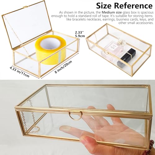 HighFree Vintage Glass Box with Lid - Clear Jewelry Glass Display Box Keepsake Box - Home Decor Decorative Box for Trinket Rings Bracelet (Gold, Medium) - color: Gold, size: Medium