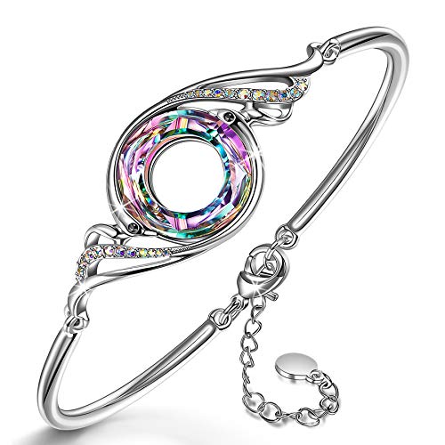 Kate Lynn "Rise From the Ashes" Phoenix Bracelet Made with Crystals from Austria, Adjustable Bangle Bracelet for Women 7"+2", Packaged with Jewelry Box, Birthday Gift for Women, Symbol of Luck and Renewal - color: Purple Light