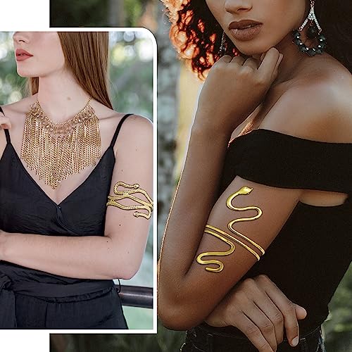 QuneusHot 2 Piece Snake Arm Cuff Cleopatra Serpent Upper Arm Band Spiral Armlet Bracelet Egyptian Costume Jewelry Bangle for Women Men - color: Gold