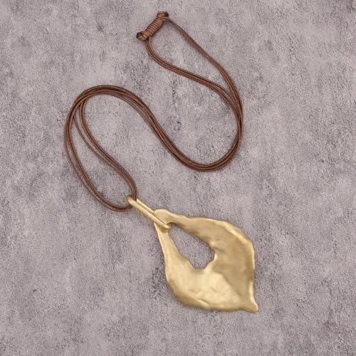Leather Necklace for Women Large Pendant Hippie Choker Necklace Vintage Sweater Necklace Chunky Boho Necklaces for Women - style: Boho Jewelry Long Necklace