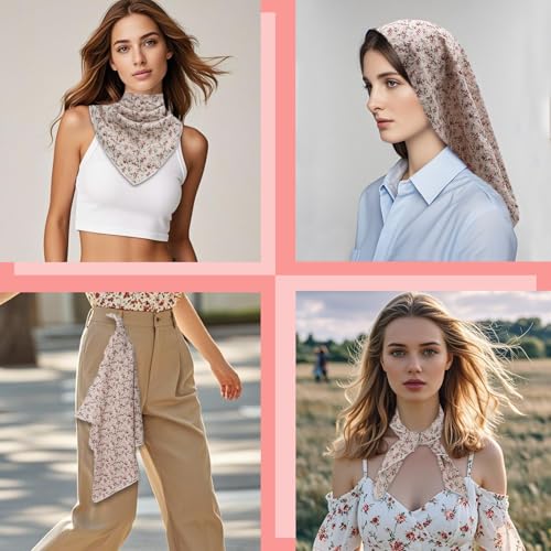 Bandanas for Women Men 21"x21" Floral Headband Scarf Versatile Hair Bandana Square Head Scarf - color: Little Romantic