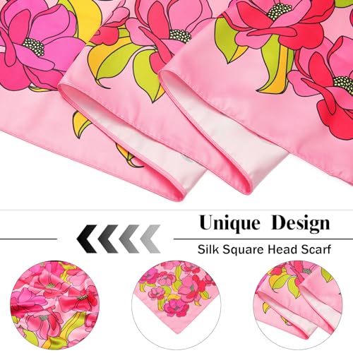 Molans 35" Silk Satin Square Head scarves - 4Pcs Large Scarfs Hair Bandana Head Kerchief Neck Scarf Sleeping Wraps for Women - color: Red/Pink/Yellow/Blue