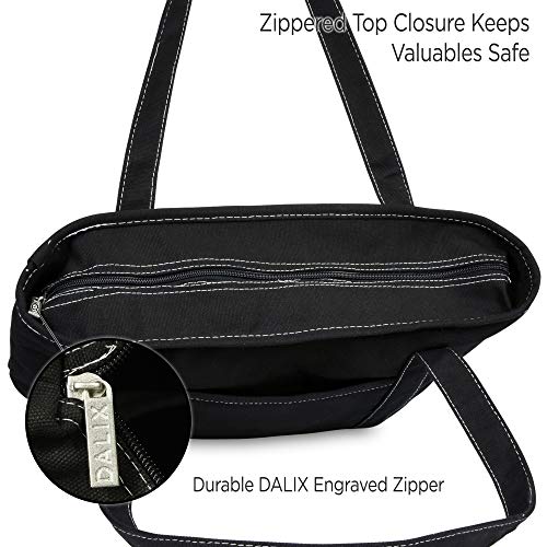 DALIX 20" Solid Color Cotton Canvas Shopping Tote Bag in Black-White - color: Black-white