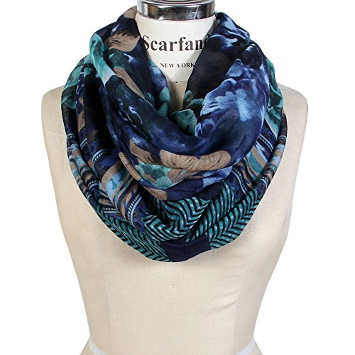 Scarfand's Romantic Rose Prints & Floral Patterns Lightweight Infinity Fashion Scarves Wraps - color: Romantic Navy