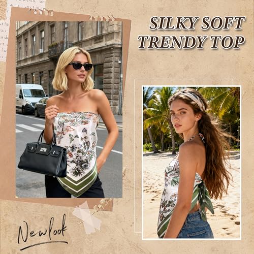 Large Square Head Scarf Bandana - 35" Satin Hair Scarf for Women Like Silk Scarf Fashion Hair Wrapping - color: Garden Butterfly(green), size: 35IN*35IN