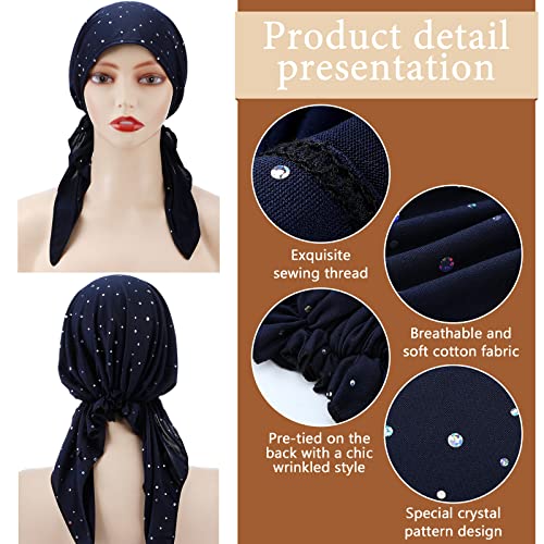 Geyoga 6 Pack Rhinestone Head Scarf for Women, Sequin Pre Tied Head Wraps, Stretchy Turban Cap for Hair Loss & Daily Wear(Sequin Style) - style: Sequin Style