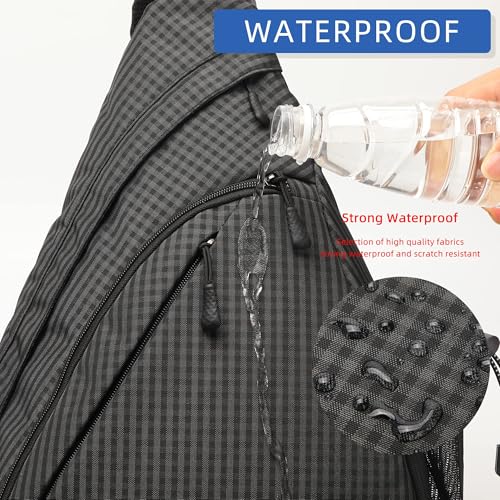 TurnWay Water-Proof Sling bag/Crossbody Backpack/Shoulder Bag with USB Charging Port for Travel, Hiking, Cycling, Camping - color: Black Grid