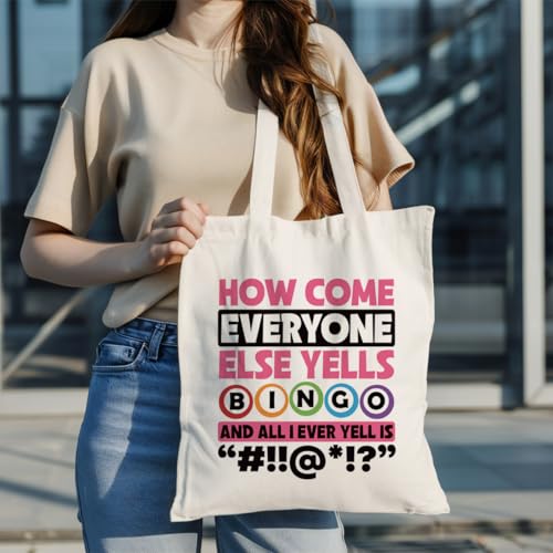 Canvas Tote Bag Aesthetic for Women,Reusable Canvas Cute Shoulder Bag for Grocery, Shopping, Beach & Daily Use - color: Bingo Player