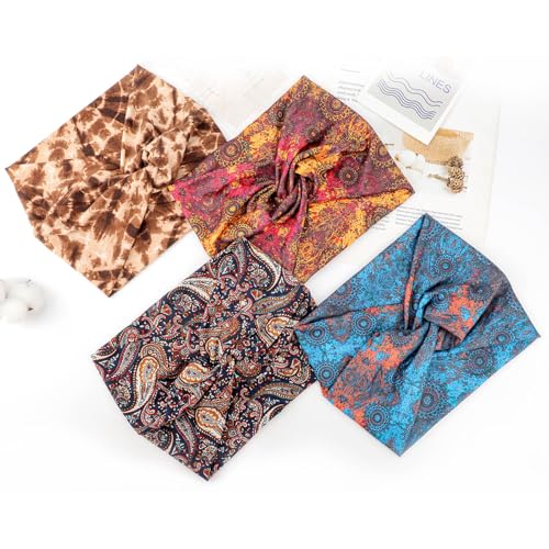 DRESHOW 6 Pack Extra Wide Headbands for Women Large Turban Headband Boho Head Wrap Elastic Hairbands Hair Twisted Knot Hair Accessories - color: 6 Pack Knotted: Patterned a