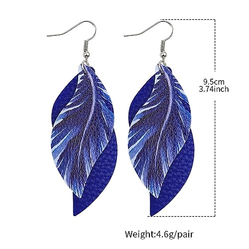 ANXIN boho unique Leather Earrings 2 Layered Lightweight Faux Leather Leaf Earrings Layered Design Drop Earrings Gift for Women - color: 2 Blue Faux Leather Leaf Earrings