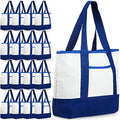 Reginary 16 Pcs Canvas Tote Bags Bulk with Outer Pocket 18 Inch Reusable Shopping Grocery Blank Tote Bag for Women Mother DIY (Blue White) - color: Blue White