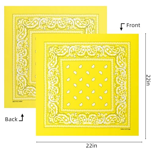 Raylarnia 8 PCS 100% Cotton Bandanas, 22 Inchs Multi-Purpose Bandana Scarfs Headbands for Men and Women - color: 8-yellow