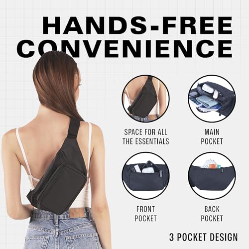 Black Fanny Pack Belt Bag I Mens Fanny Packs for Women Fashionable - Crossbody Bag Bum bag Waist Bag Waist Pack - Hands Free for Hiking, Halloween, Running, Travel, Waterproof and more - color: Black - Solid