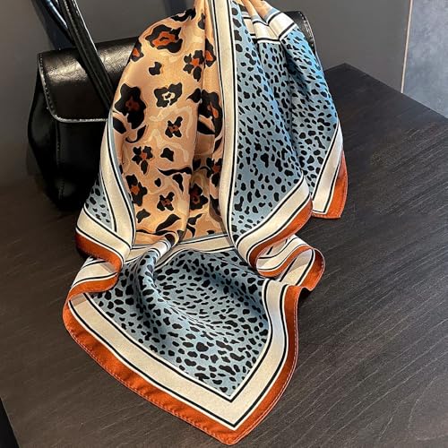 FONYVE 100% Mulberry Silk Scarfs for Women-Lightweight Square Satin Head Scarf-Small Silk Hair Scarf for Sleeping 21"x21" - color: 25 Leopard Print