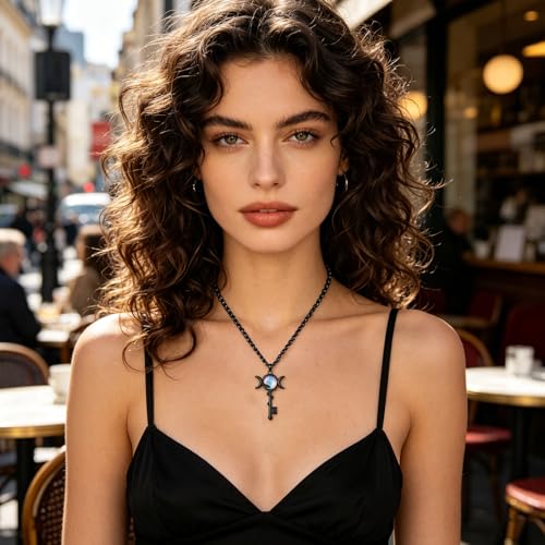 INFUSEU Mystical Hecate Triple Moon Goddess Necklaces, Divine Feminine Protection Gifts - style: Moonstone Hecate Key - Black