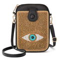 Women's Small Crossbody Cell Phone Bag, Boho Colorful Beaded Purse Wallet with Handmade Cute Patterns - color: Eye-gold