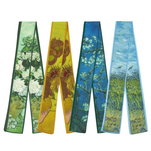 QIUTIMIY 4 Pack Purse Scarf Handbags Skinny Twill Hair Scarves Narrow Neck Scarf Band Women Fashion Accessories Bag Charms - color: Style 3-1