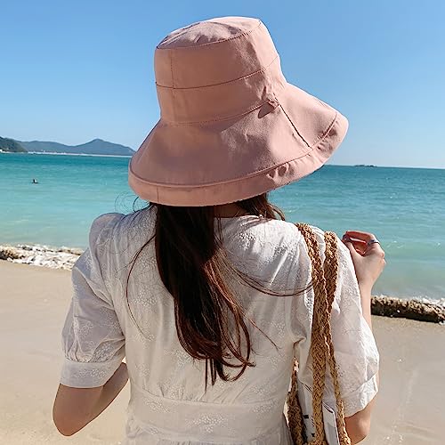 HUAMULAN Women Summer Sun Hat Wide Brim Wired Edge Floral Beach Bucket Hats Reversible Foldable Travel UV Protection Lady Hat - color: M1744-pink