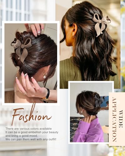 4 PCS Bow Hair Clips Bow Claw Clip for Women, Large Hair Claw Clips for Thin Thick Long Hair Cute Nonslip Bows (Black+Grey+Dark Brown+Light Brown) - color: Black+Grey+Dark Brown+Light Brown