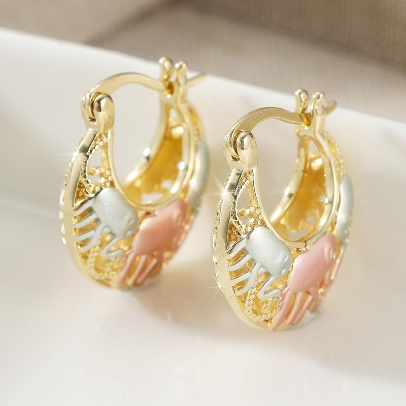 1 Pair of Simple and Retro Golden Color Hoop Earrings with Elephant Pattern Jewelry, An Elegant Women's Accessory, and A Beautiful Gift for Daily Festivals