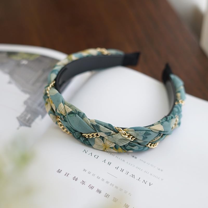 Braided Headband for Women-Vintage Fabric High Crown Headband with Non-Slip Teeth, Cute Boho Knotted Hair Band for Women & Teens (18-Pink Green, One Size) - color: 18-Pink Green
