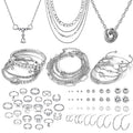 IFKM 36 PCS Silver Plated Jewelry Set with 3 PCS Necklace, 12 PCS Bracelet, 7 PCS Ear Cuffs Earring, 14 Pcs Knuckle Rings for Women Valentine Anniversary Birthday Friendship Gift - color: 41pcs Fashion Silver