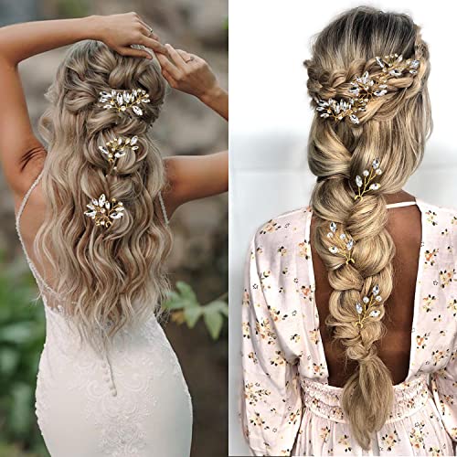 6 Pieces Bride Hair Pins Rhinestones Gold Hair Accessories for Women Crystal Wedding Hair Piece for Bride Women Girls Bridesmaids (Gold) - color: Gold