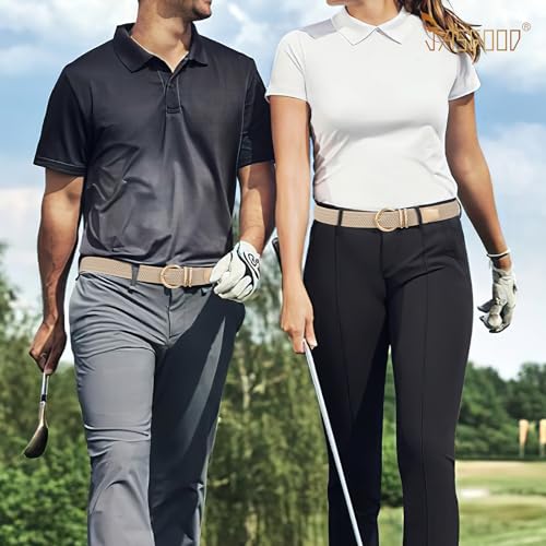 JASGOOD Women Men Braided Woven Elastic Stretch Waist Belt Golf Canvas Fabric Casual Belt for Jeans Pants - color: B-beige, size: Fit Size 33"-36"