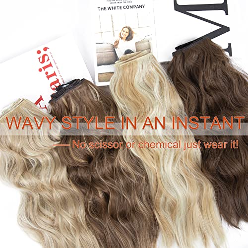 Clip in Hair Extensions 4PCS Brown Black Thick Hair Piece 20 Inches Long Wavy Clip in Extensions Full Head Synthetic Hairpieces for Women (4pcs, 20Inch, 4#) - color: 4-Brown Black