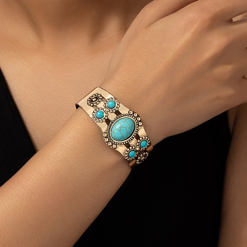Western Bracelets for Women Vintage Chunky Turquoise Cuff Bracelet Turquoise Country Bracelets Adjustable Boho Cuff Bracelet Western Country Costume Jewelry Accessories - style: style3