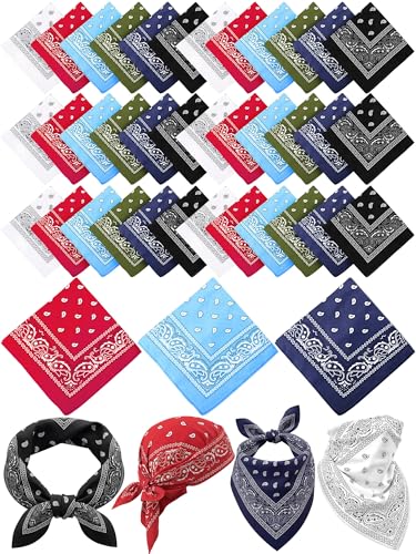 Unittype 48 Pieces Paisley Bandana Novelty Unisex Cowboy Headband Sports Bandannas Scarf Outdoor for Western Party Costume - color: Black,white,red,navy Blue,baby Blue,olive Green, style: Classic