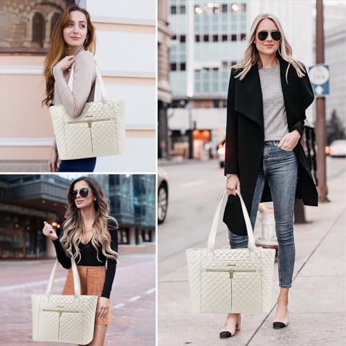 LOVEVOOK Laptop Bag for Women 15.6 inch,Diamond Quilted Work Women Laptops Tote Computer Shoulder Bag,Stylish Travel Tote Bags Purse Briefcase Case Handbag with Clutch Bags,Off-white - color: Off-white(quilted), size: 15.6 Inch
