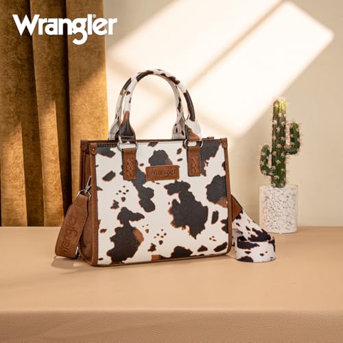 Montana West Wrangler Tote Bag for Women Aztec Western Retro Purse Top Handle Handbags - color: Angel Cow Brown